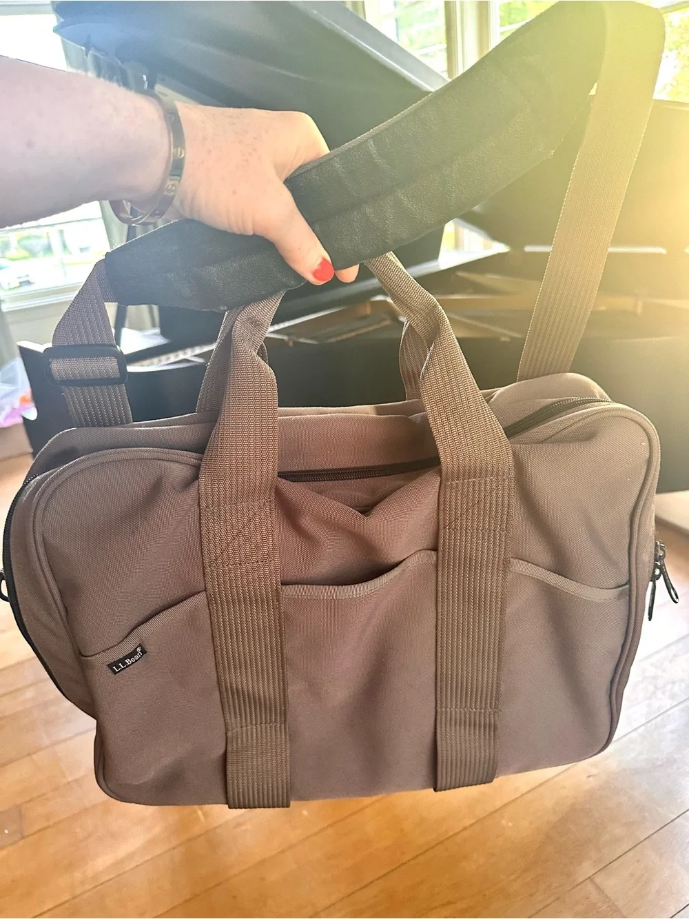 L.L.Bean Deluxe Briefcase Laptop Messenger Bag Gray Organizer Travel Work